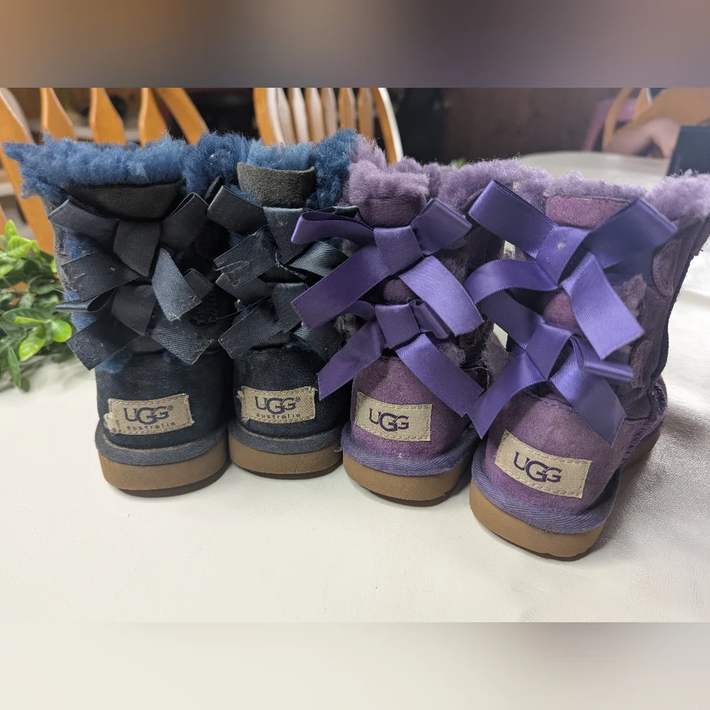 Bailey Bow Uggs (Bundle Of 2) Little Girls Toddler Size 9 Purple Blue